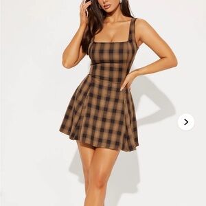Fashion Nova Brown Plaid Skater Dress